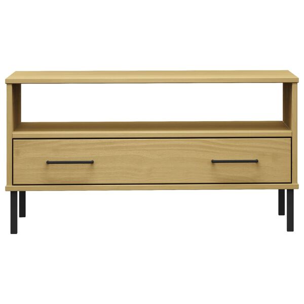 vidaXL Mesa de centro patas metal OSLO madera maciza marrón 85x50x45cm