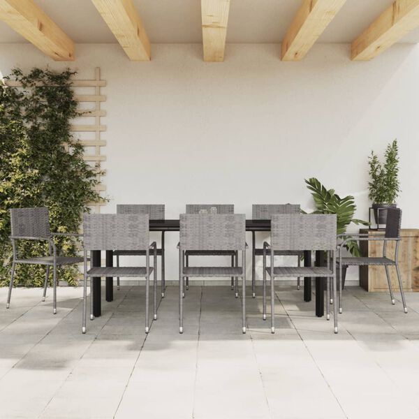 vidaXL Juego de comedor jard&iacute;n 9 pzas rat&aacute;n sint&eacute;tico acero gris negro