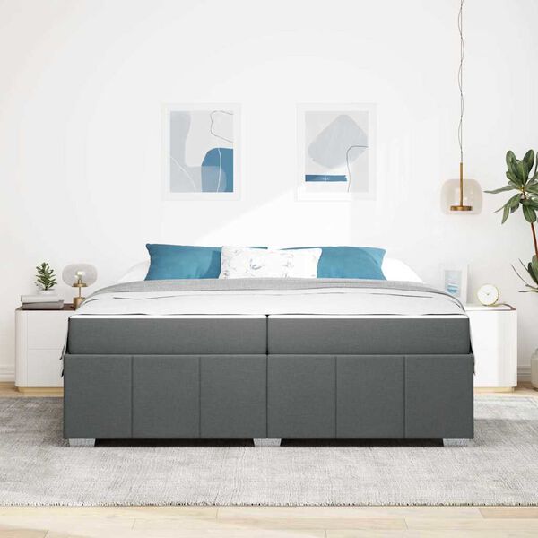 vidaXL Estructura de cama con colch&oacute;n Gris oscuro 200 x 200 cm tela