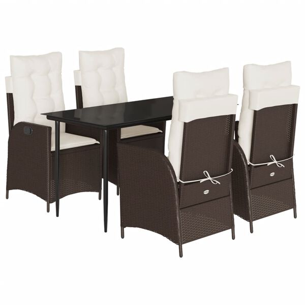 vidaXL Set comedor de jard&iacute;n 5 piezas y cojines rat&aacute;n sint&eacute;tico marr&oacute;n