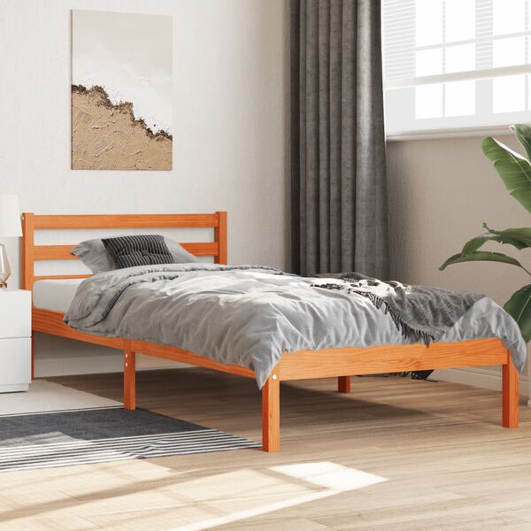 vidaXL Cama sin colch&oacute;n madera maciza de pino marr&oacute;n cera 100x200 cm