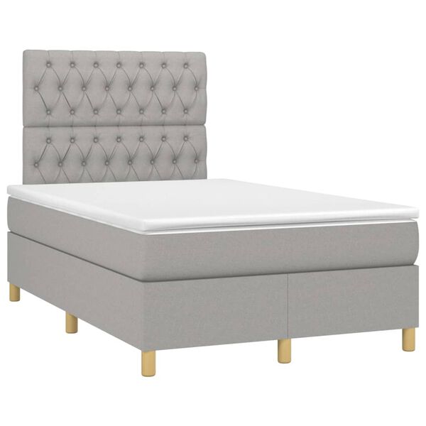 vidaXL Cama box spring con colch&oacute;n tela y LED gris claro 120x200 cm