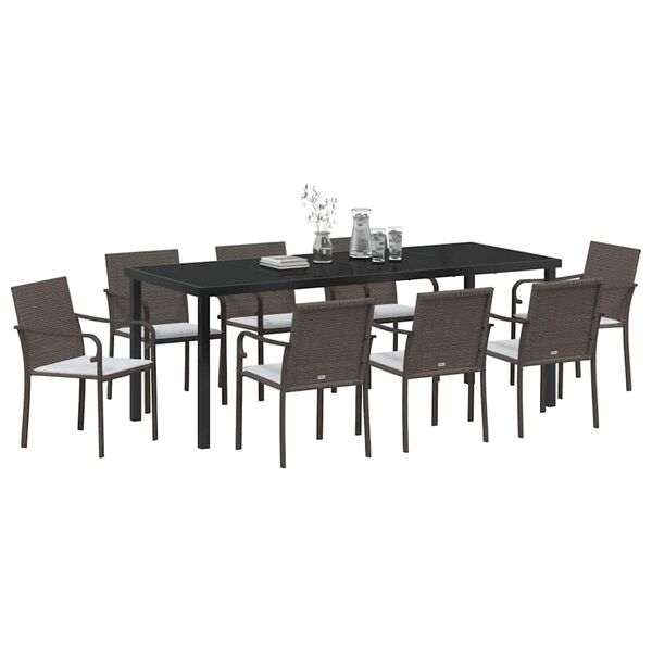 vidaXL Conjunto de Comedor de Jard&iacute;n 9 pcs Marr&oacute;n Polirat&aacute;n