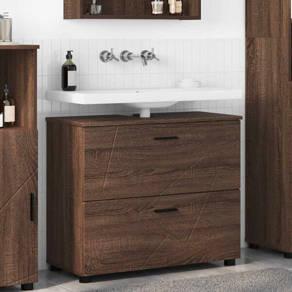 vidaXL Gabinete de Ba&ntilde;o con caj&oacute;n Roble Marr&oacute;n 76,5 x 35 x 64 cm