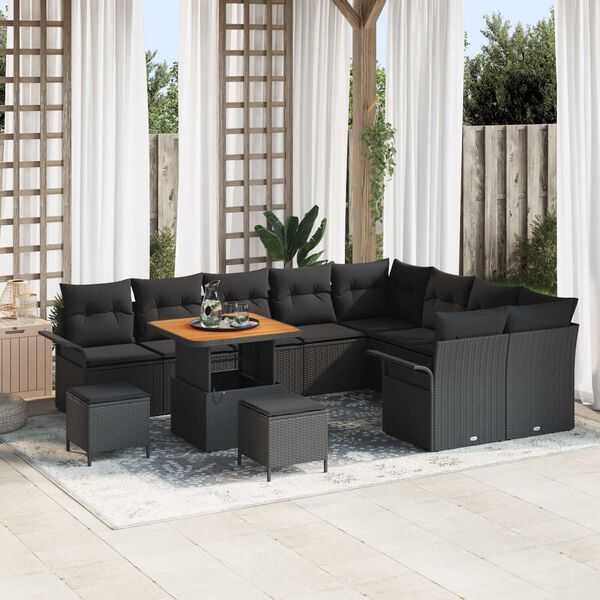 vidaXL Conjunto de sofás de jardín 12 pcs Negro ratán sintético