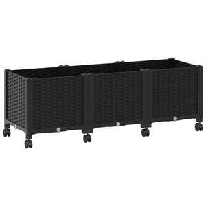 vidaXL Macetero de Jard&iacute;n con Ruedas Negro 120 x 40 x 44 cm PP