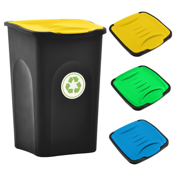 vidaXL Cubo de basura con tapa de bisagra negro y amarillo 50 L