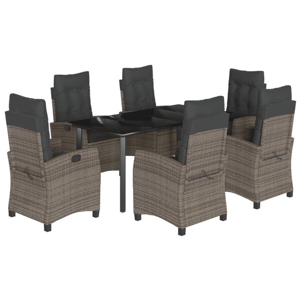 vidaXL Set comedor jard&iacute;n 7 pzas y cojines rat&aacute;n sint&eacute;tico gris