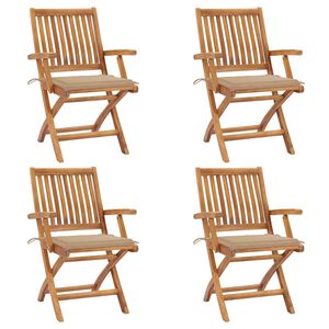vidaXL Sillas plegables con cojines, 4 unidades, madera maciza de teca.