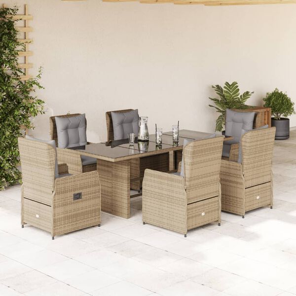 vidaXL Set comedor de jard&iacute;n 7 pzas con cojines rat&aacute;n sint&eacute;tico beige