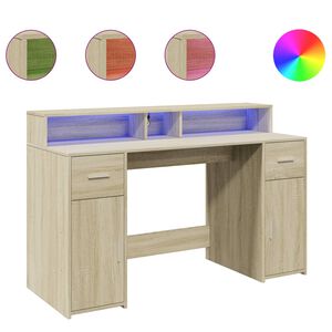 vidaXL Escritorio con LED madera ingenier&iacute;a roble Sonoma 140x55x91 cm