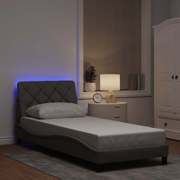 vidaXL Estructura cama con LED sin colch&oacute;n tela taupe 90x200 cm