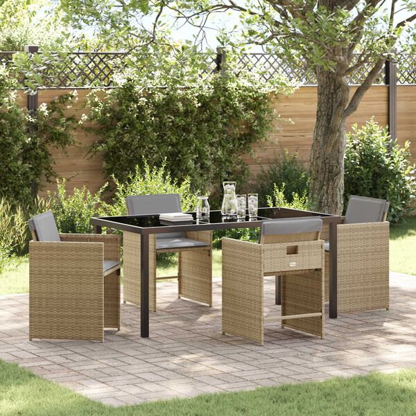 vidaXL Conjunto de Comedor de Jard&iacute;n 5 pcs Beige rat&aacute;n sint&eacute;tico