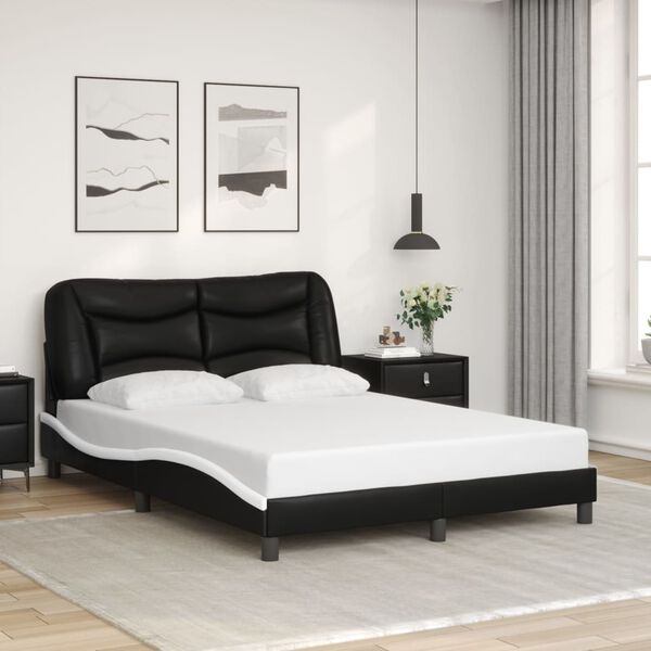 vidaXL Estructura de cama sin colch&oacute;n Hvar cuero sint&eacute;tico negro blanco 140x200cm