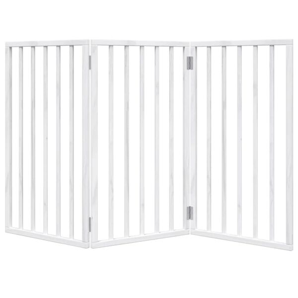 vidaXL Puerta para perros plegable de 3 paneles, color blanco, 150 cm, madera de álamo