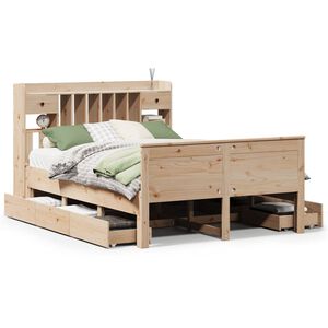 vidaXL Cama con estanter&iacute;a sin colch&oacute;n madera maciza de pino 140x190cm