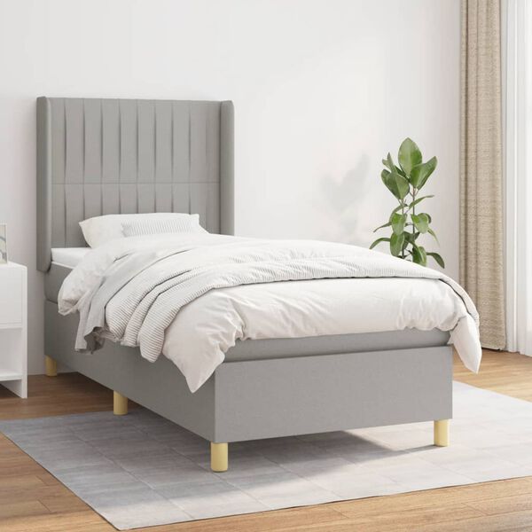 vidaXL Cama box spring con colch&oacute;n tela gris claro 100x200 cm
