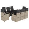 vidaXL Set comedor de jard&iacute;n 9 pzas cojines rat&aacute;n sint&eacute;tico gris claro