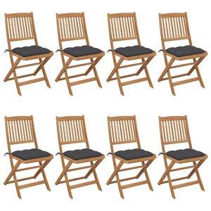 vidaXL Sillas de jard&iacute;n plegables 8 uds y cojines madera maciza acacia