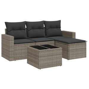 vidaXL Juego de sof&aacute;s jard&iacute;n con cojines 5 pzas rat&aacute;n sint&eacute;tico gris