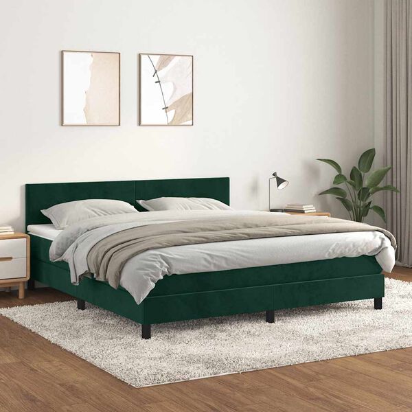 vidaXL Cama box spring con colch&oacute;n terciopelo verde oscuro 160x200 cm
