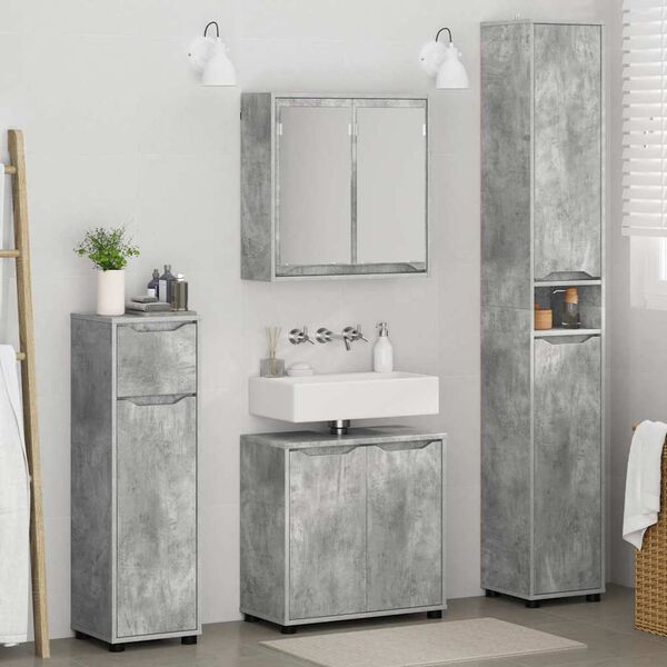 vidaXL Juego de muebles de ba&ntilde;o con caj&oacute;n Manual 4 pcs Gris Concreto