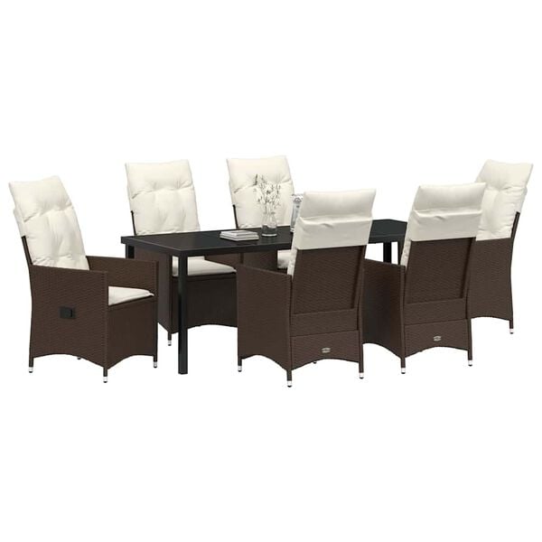 vidaXL Conjunto de Comedor de Jard&iacute;n 7 pcs Marr&oacute;n rat&aacute;n sint&eacute;tico