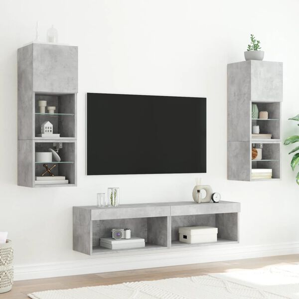 vidaXL Muebles TV pared con LED 6 pzas madera ingeniería gris hormigón
