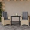 vidaXL Set comedor de jard&iacute;n 3 pzas con cojines rat&aacute;n sint&eacute;tico beige