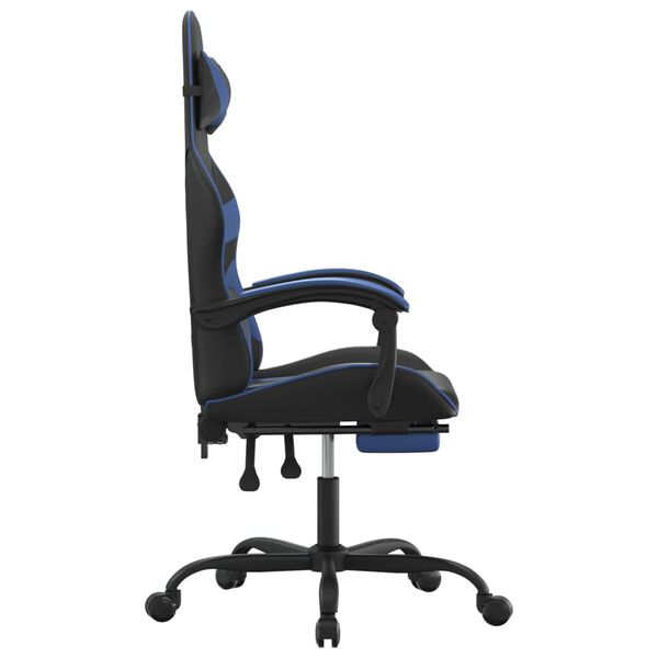 vidaXL Silla gaming con reposapi&eacute;s cuero sint&eacute;tico negro azul