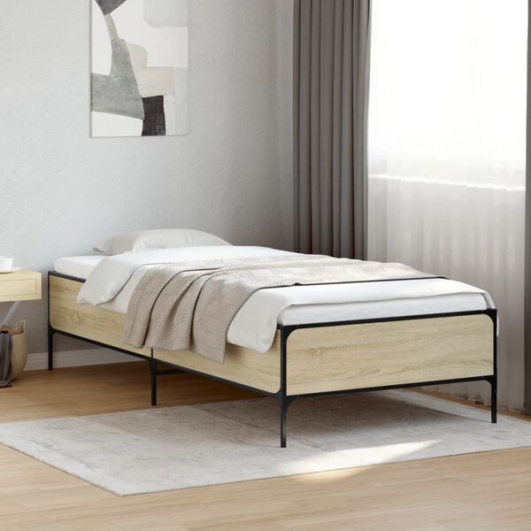 vidaXL Estructura cama madera ingenier&iacute;a metal roble Sonoma 100x200 cm