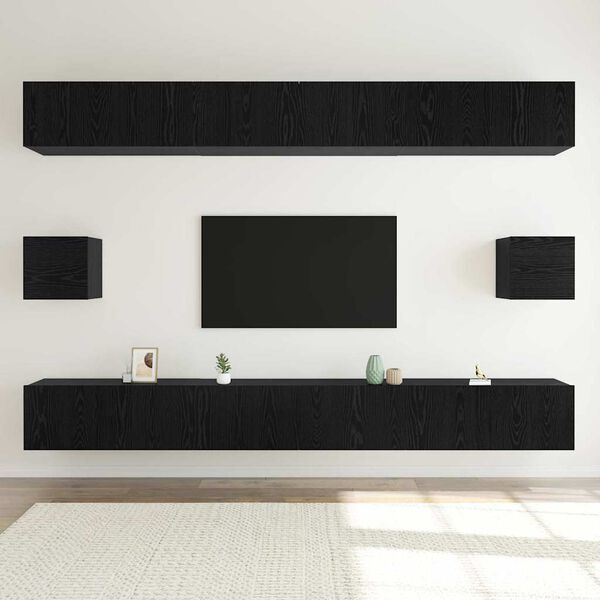 vidaXL Conjunto de mueble de TV 8 pcs Roble Negro Madera de ingenier&iacute;a