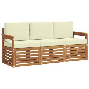 vidaXL Juegos de sof&aacute;s 3 uds. Natural y Crema Madera de Acacia S&oacute;lida