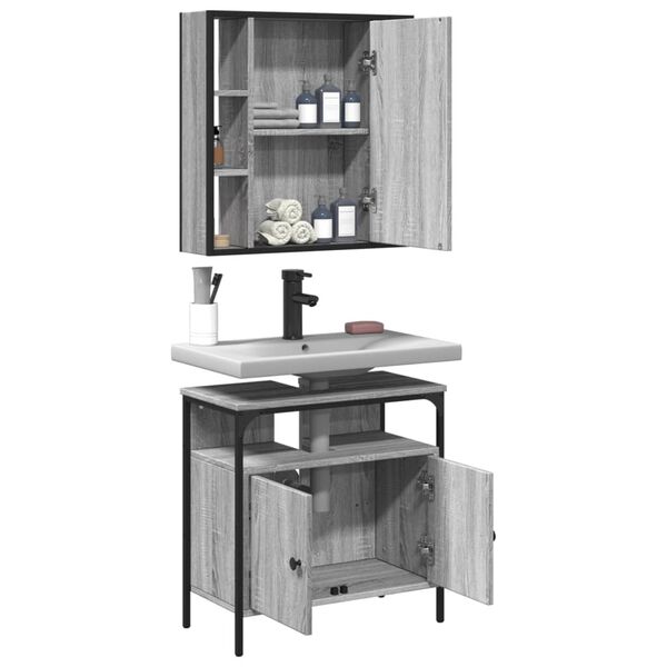 vidaXL Set de muebles de ba&ntilde;o 2 pzas madera contrachapada gris sonoma
