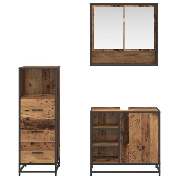 vidaXL Juego de muebles de ba&ntilde;o con caj&oacute;n 3 pcs Madera Vieja