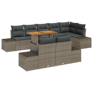 vidaXL Conjunto de sof&aacute; de jard&iacute;n 9 uds. Gris Polirat&aacute;n