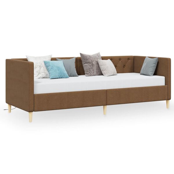 vidaXL Sof&aacute; cama con colch&oacute;n USB de tela marr&oacute;n 90x200 cm