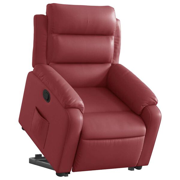 vidaXL Sill&oacute;n reclinable elevable cuero artificial rojo tinto
