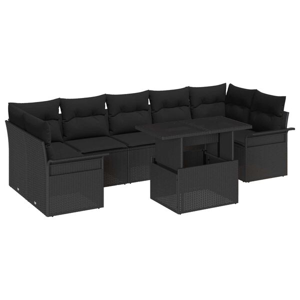 vidaXL Conjunto de sof&aacute; de jard&iacute;n con coj&iacute;n 8 pcs Negro Polirat&aacute;n