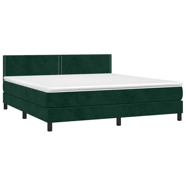 vidaXL Cama box spring colch&oacute;n y LED terciopelo verde oscuro 160x200cm