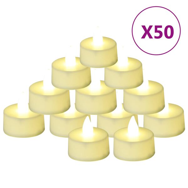 vidaXL Velitas LED el&eacute;ctricas sin llama 50 uds blanco c&aacute;lido