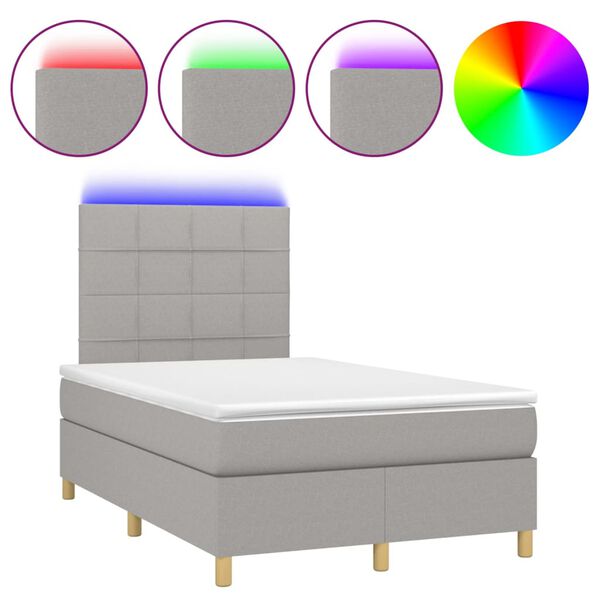 vidaXL Cama box spring con colch&oacute;n tela y LED gris claro 120x200 cm
