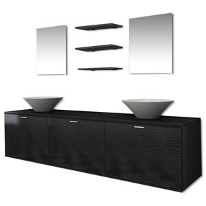vidaXL Conjunto de muebles de ba&ntilde;o y lavabo 8 piezas negro