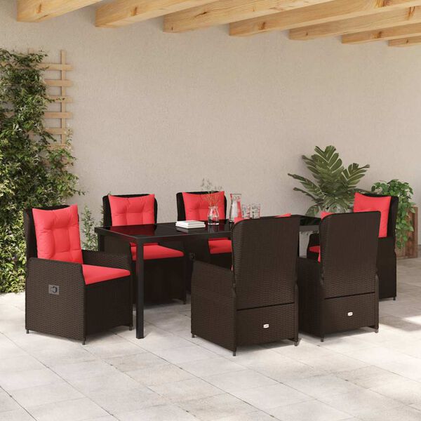 vidaXL Conjunto de Comedor de Jard&iacute;n 7 pcs Marr&oacute;n Polirat&aacute;n
