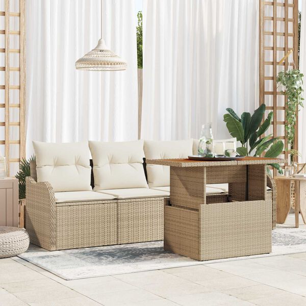 vidaXL Conjunto de sof&aacute;s de jard&iacute;n 5 pcs Beige rat&aacute;n sint&eacute;tico