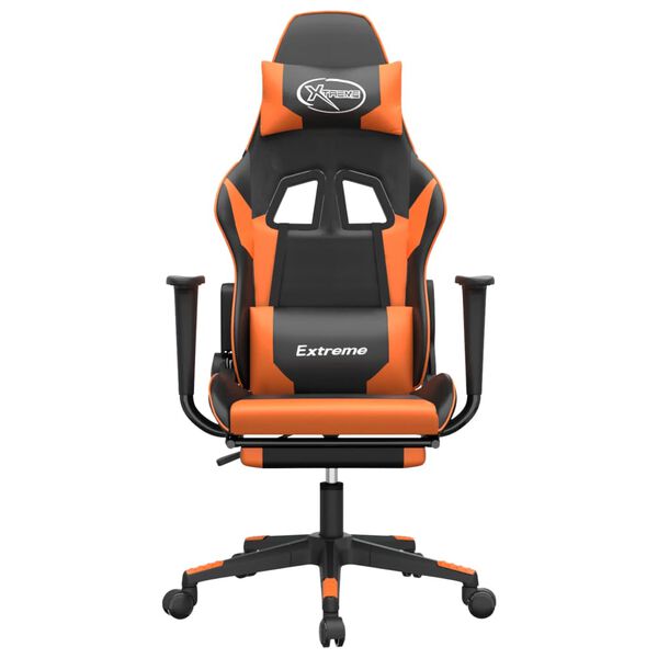 vidaXL Silla gaming masaje y reposapiés cuero sintético negro naranja