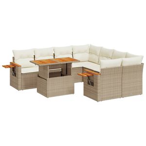 vidaXL Set de sof&aacute;s de jard&iacute;n 9 pzas con cojines rat&aacute;n sint&eacute;tico beige