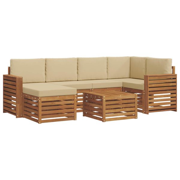 vidaXL Juegos de sof&aacute;s 7 pcs Natural y Beige Madera de Acacia S&oacute;lida