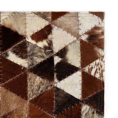 vidaXL Alfombra de cuero Patchwork 80x150 cm triángulos marrón/blanco