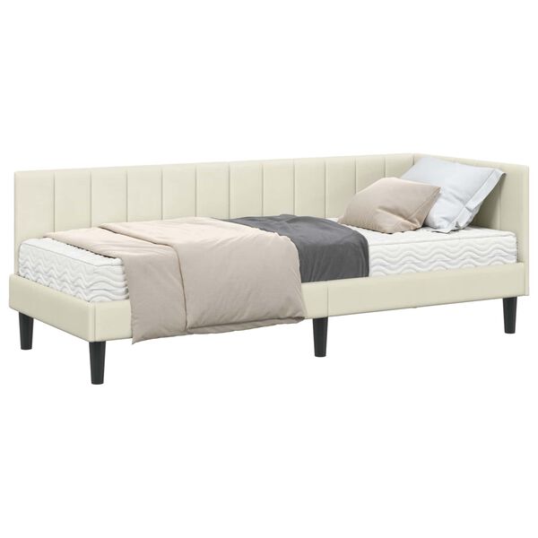 vidaXL Estructura de Cama Esquina con Colch&oacute;n 2 pcs Crema Terciopelo